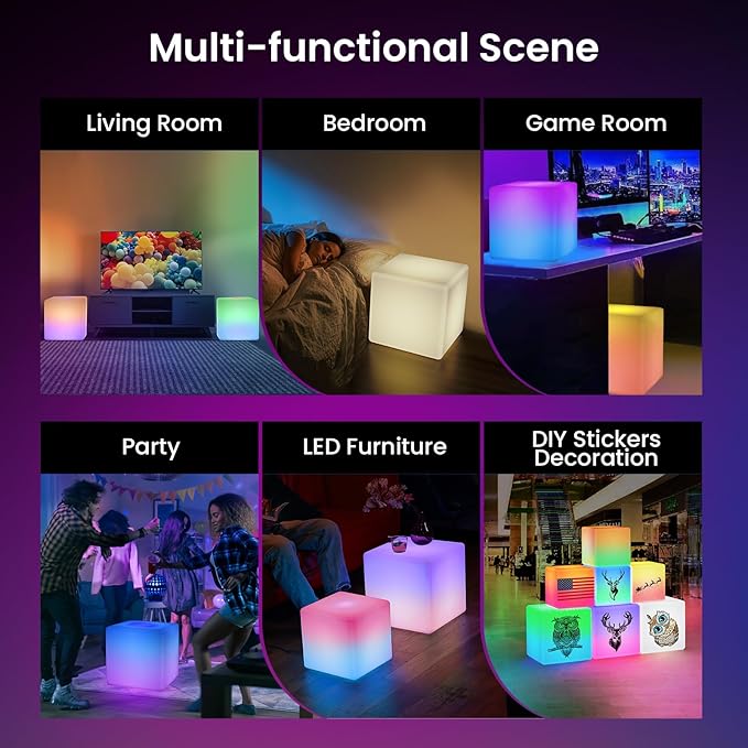 LOFTEK 12-inch Smart Cube Lights: RGBW 16 Million Colors Changing Floor Lamp with APP, Music Sync & Timer NightLights for Living Room Bedroom Game Atmosphere(Corded Electric)
