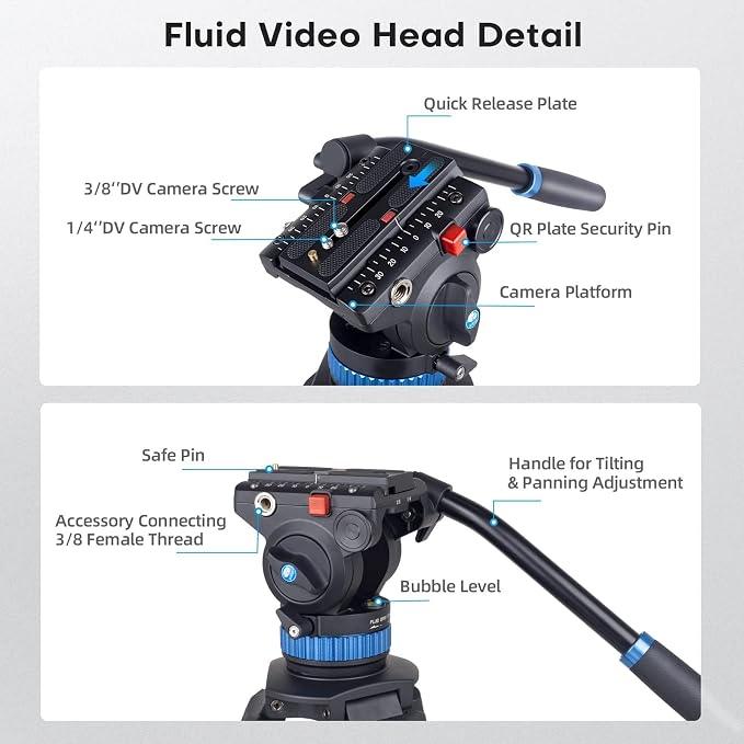 SIRUI AM-25S Video Tripod, 74.8" Professional Heavy Duty Tripod - Image 3