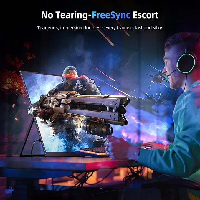 Portable Monitor 18.5” | 120HZ 1ms Gaming Monitor | 125% sRGB | FreeSync, HDR | 350Nits | USB-C & HDMI | VESA & Stand | Large Travel External Second Screen for Laptop, Computer, Game Consoles
