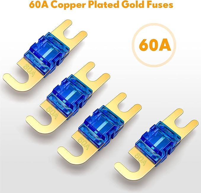 BULVACK 4 Way Mini ANL Fuse Holder, Copper 0/2/4 Gauge to 4/6/8 Gauge 60 Amp Fuse Distribution Block for Car Truck Boat Audio Stereo Amplifier