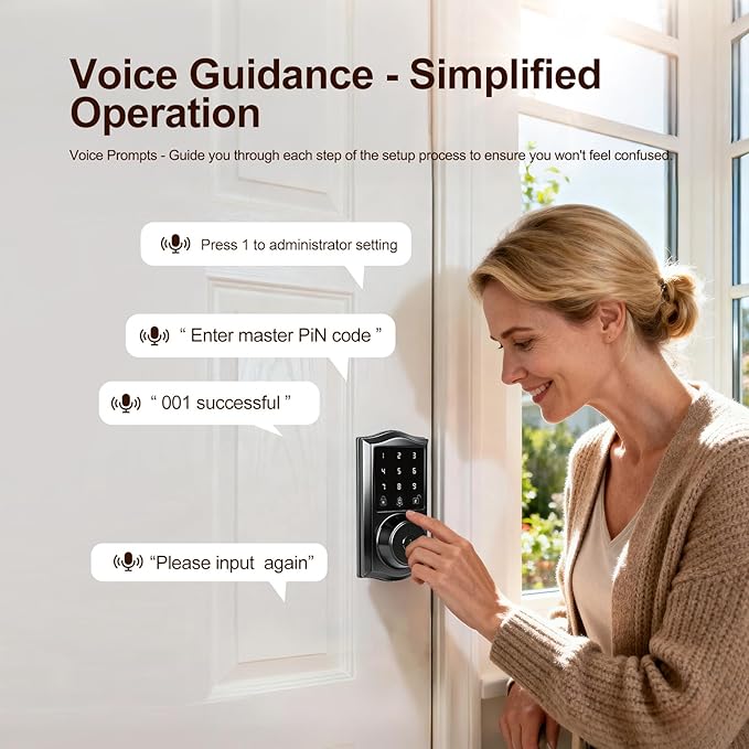 Smart Keyless Entry Door Lock with App Control, Electronic Touchscreen Keypad Deadbolt with Doorbell, App Remote, Voice Prompt, Auto Lock, IP55 Waterproof, 500+ User Capacity, Easy Installation