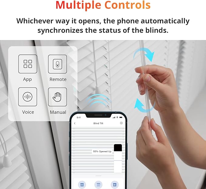 SwitchBot Blind Tilt Motorized Blinds - Smart Electric Blinds with Bluetooth Remote Control, Solar Powered, Light Sensing Control, Add Hub Mini to Make it Compatible with Alexa & Google Home