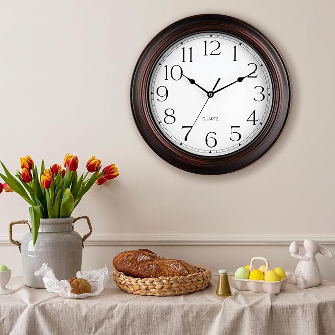 KECYET 14 Inch Wall Clocks Battery Operated Silent Non-Ticking Wall Clock Vintage Retro Rustic Style Decorative for Living Room Kitchen Farmhouse (Bronze)