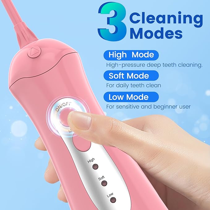 WellLeo Water Flosser for Teeth, Portable Oral Irrigator Rechargeable Water Dental Flosser Pick with High Pressure 5 Jet Tips, IPX7 Travel Water Flossing for Brace Teeth Cleaner Gum Care