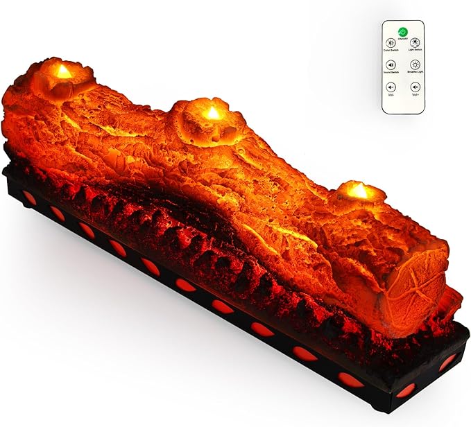 Electric Fireplace Logs Realistic Flame Effect with Candle LED Flame Light USB Powered Electric Fireplace Insert Log Remote Control Home Decoration 16 Inches