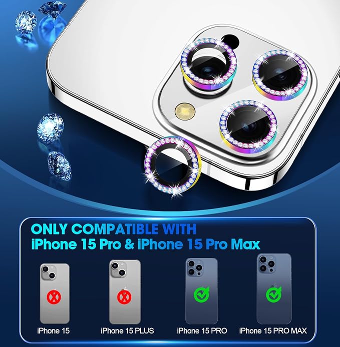 for iPhone 15 Pro/iPhone 15 Pro Max Camera Lens Protector Bling Individual - Image 2
