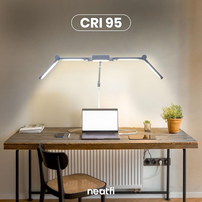 Neatfi (New Model) 3,000 Lumens LED Desk Lamp, Dimmable, 360 SMD LEDs, 30W, CRI 95, Adjustable Light Modes, Task Lamps for Home Office, Study Lamp, Desk Light Bar (CCT with Clamp, White, 44 Inches)