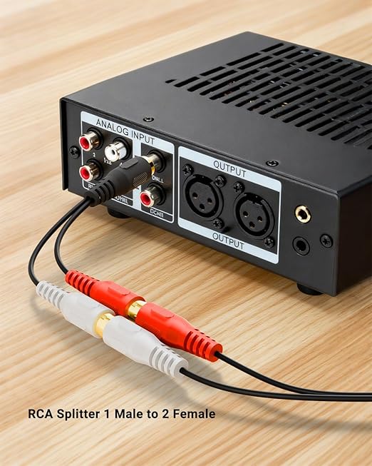 VCELINK RCA Splitter 1 Male to 2 Female Stereo Audio Cable, Gold Plated Dual RCA Female Adapter for Subwoofer, Car Radio, Amplifier, TV, Digital Audio, 2 Pack/0.66FT