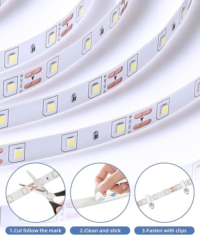 JNGMAIR 20ft LED Strip Lights with Remote, 6500K Daylight White Dimmable Tape Lights, 12V 360 LEDs 2835 Strong Adhesive Rope Lights for Cabinet Kitchen Ceiling Closet Vanity Mirror Stairway Basement