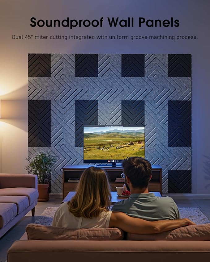 Woovio Sound Proof Foam Panels for Walls, 12 Pack Self-Adhesive Acoustic Panels, 12" X 12" X 0.4" Soundproof Wall Panels for Door, Ceiling, Home Office Black