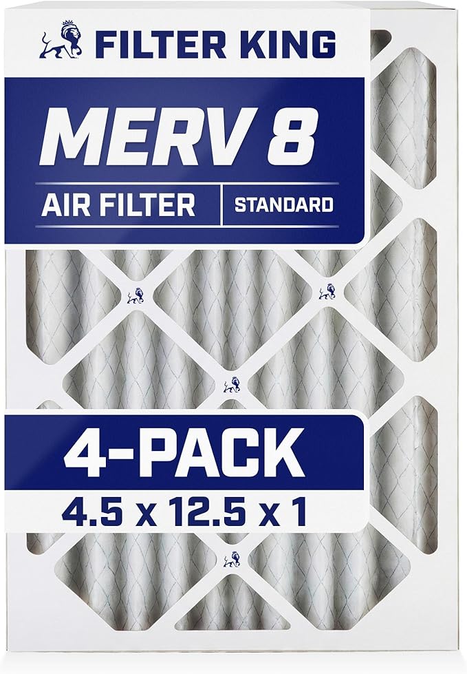 Filter King 4.5x12.5x1 Air Filter | 4-PACK | MERV 8 HVAC Pleated A/C Furnace Filters | MADE IN USA | Actual Size: 4.5 x 12.5 x .75"