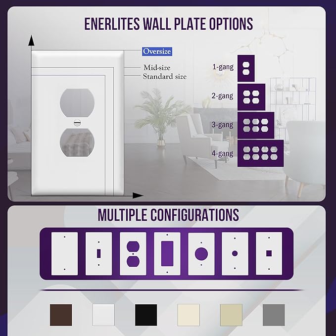 ENERLITES Jumbo Duplex Receptacle Outlet Wall Plate, Large Electrical Outlet Covers, Over-Size 1-Gang 5.5" x 3.5", Polycarbonate Thermoplastic, 8821O-W-5PCS, White (5 Pack)