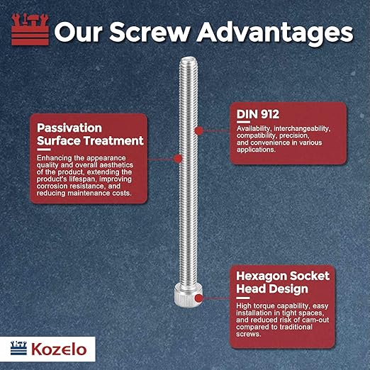Kozelo 5pcs Socket Head Cap Screws - [M10-1.5 x 120mm] 304 Stainless Steel Allen Socket Drive for Electrical Motor 3D Printing Fan Engine Replacement Use, Silver