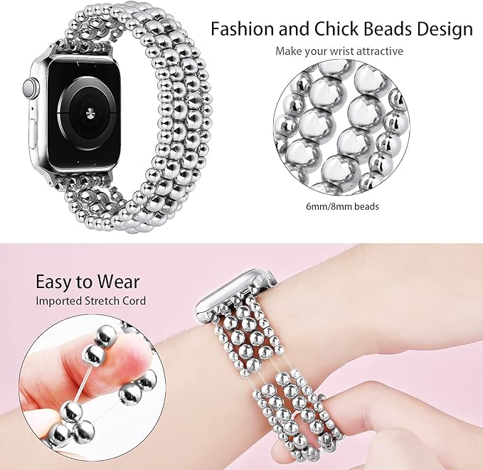 MOFREE Band Compatible with Apple Watch 38mm 40mm 41mm Beaded Bracelet Women - Image 2