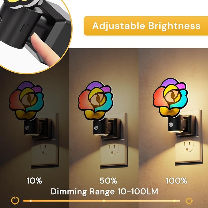 L LOHAS LED Night Lights Plug into Wall, Night Light with Light Sensor, 3000K Soft White, 0-100LM Brightness Adjustable, Acrylic Rose Nightlight for Bathroom Bedroom Hallway