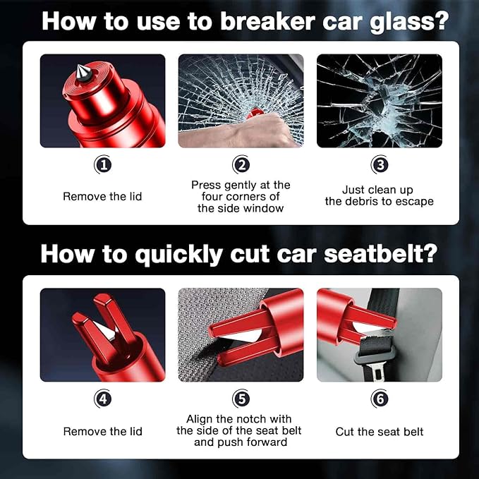 MOTORBUDDY Window Breaker Seatbelt Cutter, Car Window Breaker Tool, Emergency Glass Breaker and Auto Escape Tool，Car Accessories for Women