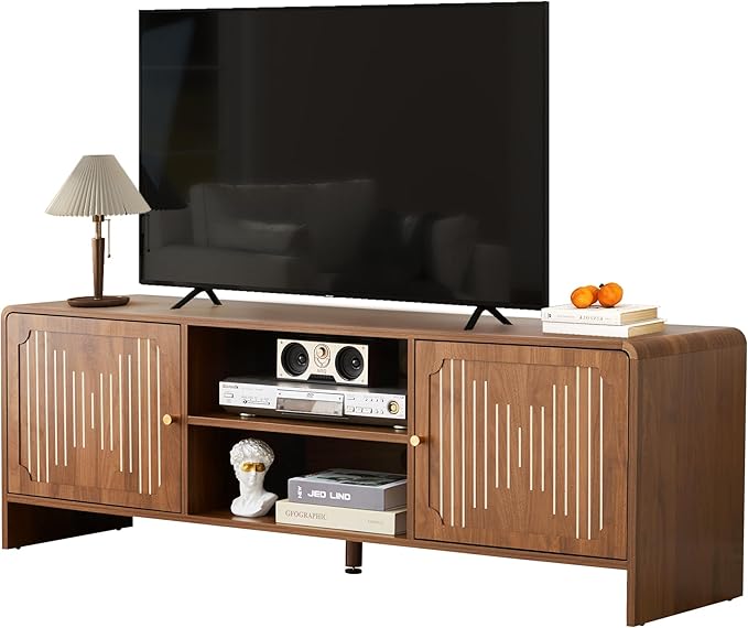 MAHYIZYI 58'' TV Stand for 65 inch TV, Mid Century Modern Entainment Center with Storage Cabinets & Open Shelf, Wood Media TV Console Table for Living Room, Office