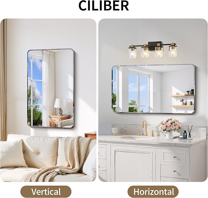 CILIBER Frameless Rectangle Mirror, 24x40 Beveled Bathroom Mirror Rounded Corner, Frameless Wall Mirror Shatterproof Tempered Glass Lightweight Design for Bedroom Living Room Entryway