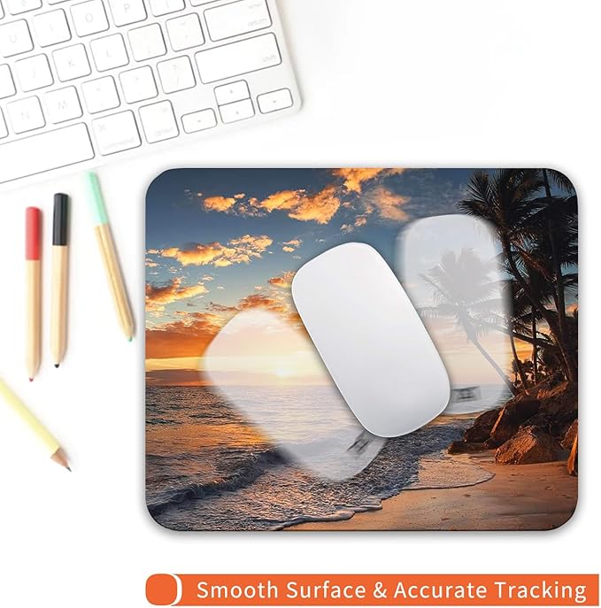 Armanza Square Mouse Pad Beach Sunset, Personalized Premium-Textured Custom Mouse Mat Design, Washable Mousepad Cloth, Non-Slip Rubber Base Computer Mouse Pads for Wireless Mouse