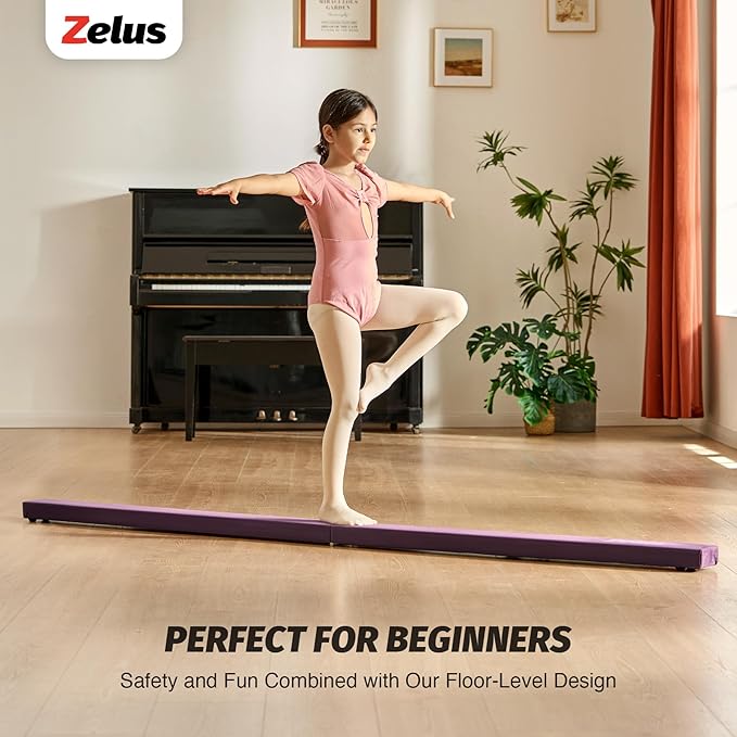 ZELUS 8' Folding Gymnastics Balance Beam, Floor Balance Beam w/Carry Handles Anti-Slip Base for Kids, Beginners & Professional Gymnasts