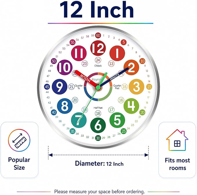 Roymnie Wall Clock for Kids Learning - Image 9