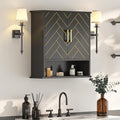 Black Chevron Pattern Bathroom Wall Cabinet, Modern Hanging Medicine Cabinet with Gold Hardware, Space-Saving Over Toilet Storage Organizer (23 5/8" x 22 7/8" x 7 1/8")