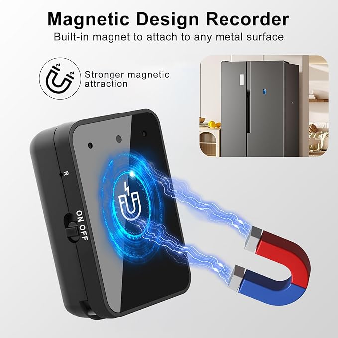 64GB Magnetic Voice Recorder- Mini Voice Recorder with Earphones, Type C Port Continuous Recording Device, Portable Mini Grabadora de Voz, Easy to Use Audio Recorder for Lectures, Interview, Meetings