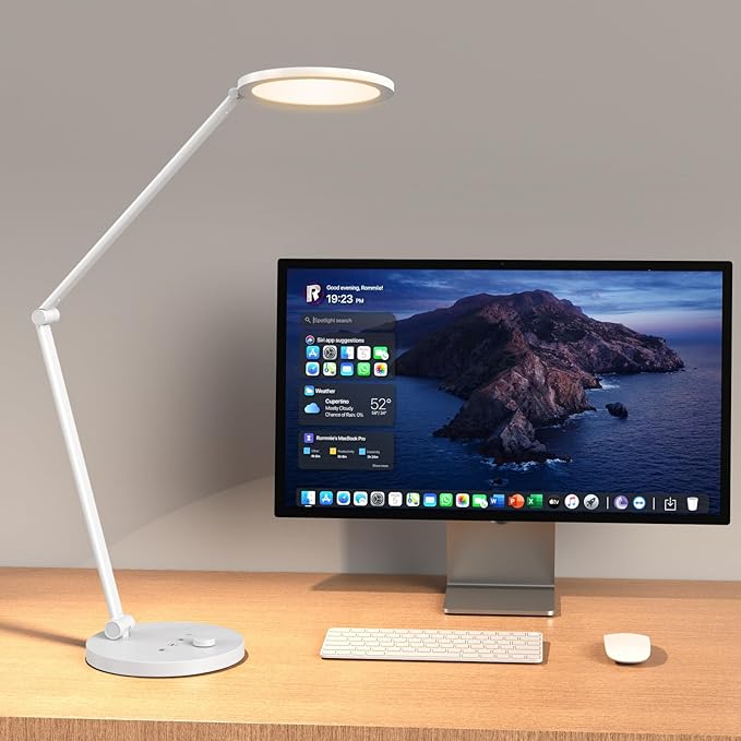 ANNAITE LED Desk Lamp for Home Office, Eye-Caring Modern Desk Light, 3 Color Temperature 10 Brightness Computer Light, Dimmable Desk Light with Memory & Timer Func, Metal Swing Arm Table Lamp (White)