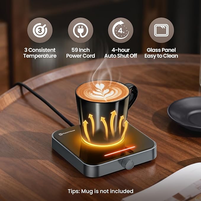Maestri House Mug Warmer, Electric Coffee Cup Warmer for Desk with 3-Temp Settings,Auto Shut Off, Constant Temperature Heating for Beverage, Milk, Tea and Hot Chocolate at Home & Office (Space Gray)
