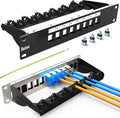 PBAEGAV 8 Port Patch Panel Blank UTP/STP 1U 10“ Keystone Patch Panel with Cable Management and Support Bar Compatible with LC/SC/ST/FC/USB/HDMI Keystone Jack(8 Port)