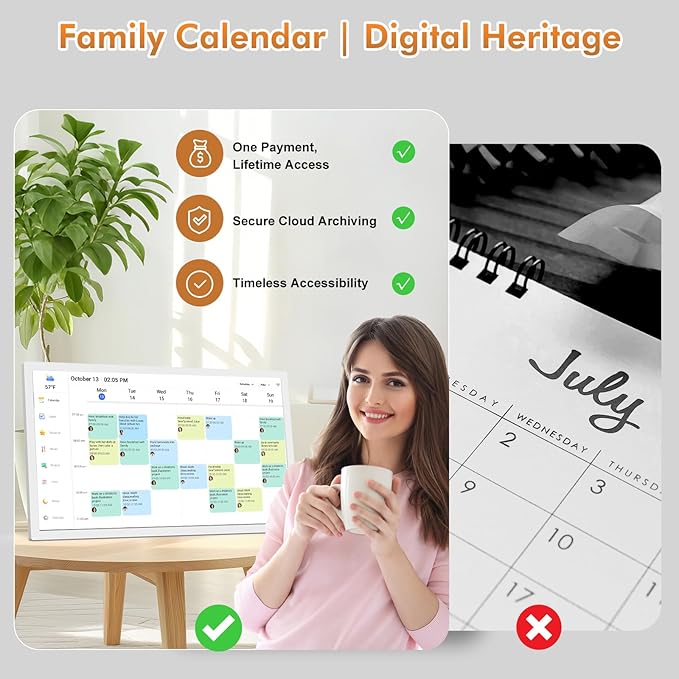 32" Digital Calendar Chore-Chart for-Wall-Planner - Interactive Touchscreen Display Electronic Calendar Picture Frame, Star Reward, Sync Google iCloud Outlook Calendar, Gifts for Mom, Wall Mount White