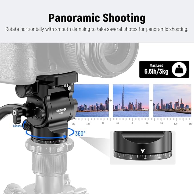 NEEWER Tripod Fluid Head with Quick Release Plate & Handle, Metal Pan Tilt - Image 2