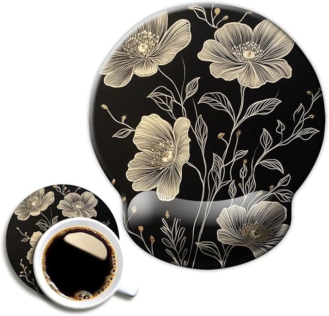 Ergonomic Mouse Pad with Wrist Support,Mouse Pad with Wrist Rest,Relieve Wrist Pain Mousepad Non-Slip Rubber Base,Mouse Pads for Desk,Computers,Laptop,Office,Home,Accessories Aesthetic Flowers
