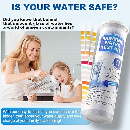 21-in-1 Home Drinking Water Testing Kit,145 Strips + 4 Bacteria Tests,Tap and Well Water Test Kit, Easy to Test and Read Home Test Strips for Hardness, Lead, Iron, Fluoride, pH, Copper and More