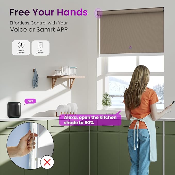 Astomi Motorized Roller Shades for Windows, Blackout Smart Blinds for Indoor, Effortless Remote & Voice Control, Compatible with Alexa, Google Home, Custom Size, Vinyl-Caramel