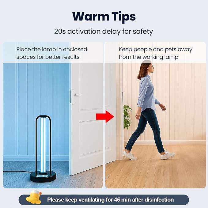 UV Light Sanitizer, 60W Ultraviolet Light with Ozone, UV Lamp with Remote Control & 3 Speed Timings, Home Disinfection Device, Dust Mites Remover, Ultraviolet Sanitizer for Room, Home, Hotel, Office