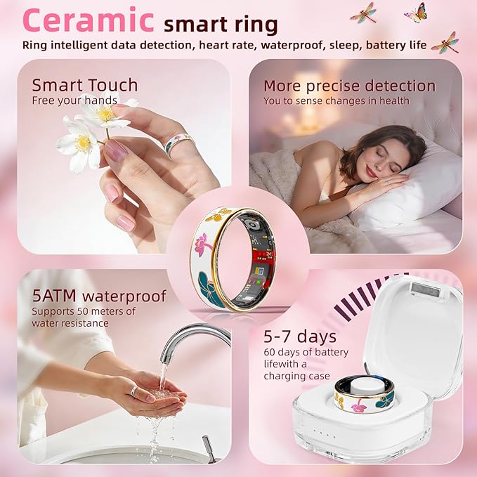 Smart Ring Health Tracker, Men & Women, Featuring a Heart Rate Monitor, Sleep Tracker, 8 Exercise Modes, Step Counter, IP68 Waterproof(White, 10)