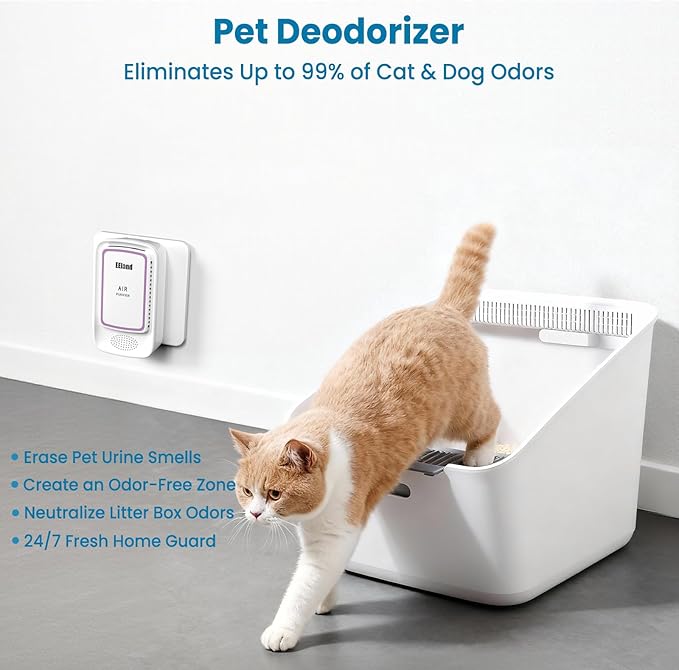 Cat Litter Deodorizer Plug in (4 Pack) - Ozone-Free Negative Ion Air Purifier for Litter Box, Compact Odor Eliminator for Strong Pet Odors, Quiet Air Freshener for Home, Bedroom, Kitchen