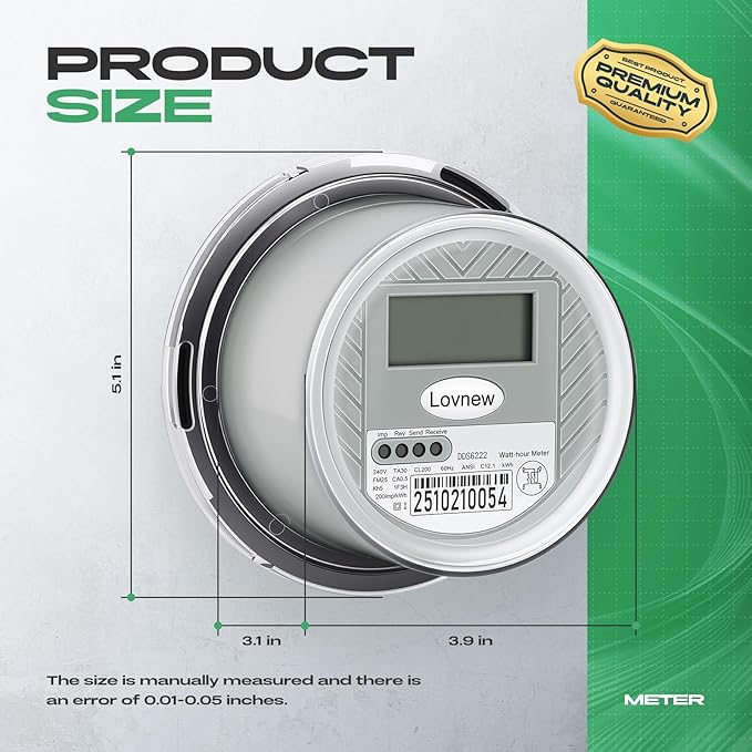 RV Digital Electric Meter,240V 2 Wire kWh Watt Power Meter with LCD Display,CL200 Energy Monitoring submeter for Residential Home Use,TA30 Current Measurement,Compatible with 4 Jaw Meter Sockets