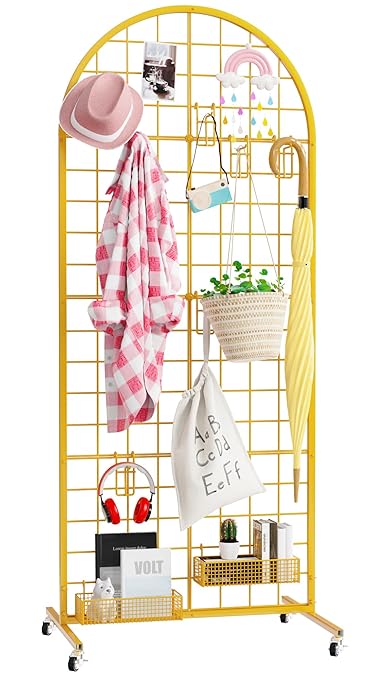 Asee'm Grid Wall Panels Display Stand 2' x 5.2' FT Gold Movable Wire Grid Wall Display Rack Heavy Floorstanding Detachable Girdwall Panel with T-Base for Craft Show Rack, Retail Displays 1PCS