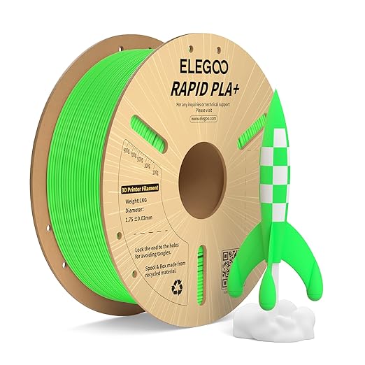 ELEGOO Rapid PLA Plus Filament 1.75mm Green 1KG, PLA+ 3D Printer Filament for 600 mm/s High Speed Printing, Dimensional Accuracy +/- 0.02 mm, 1kg Cardboard Spool(2.2lbs)