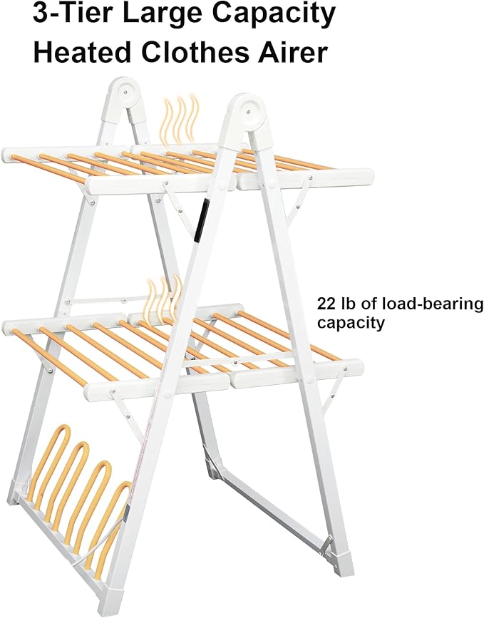 SHARNDY Electric Heated Clothes Drying Rack,Foldable Heated Garment Dryer with Timer Shut-Off Laundry Rack for Clothes Shoes Socks,Aluminum Alloy,White,Plug & Play,(39.37x25.98x23.82in)