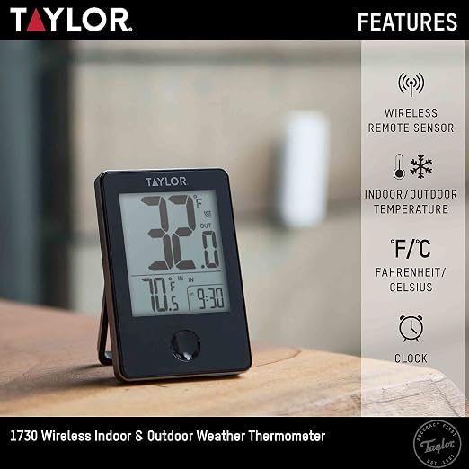 Taylor Wireless Digital Indoor Outdoor Thermometer, and Indoor Areas - Image 2