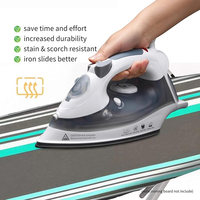 Bumkimue Ironing Board Cover and Pad, Standard Size 15x54 Inches, Blue Floral Pattern, Heavy Duty Padded, Elastic Edge, Scorch Resistant (Green and Gray Stripes)