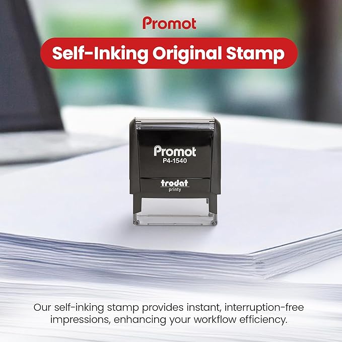 Promot Original Self Inking Rubber Stamp - Refillable Stampers for Office - Business, Accounting, Bookkeeping, Coding, Legal, Notary, Work, Ordering, Inventory Stamps - Red Ink