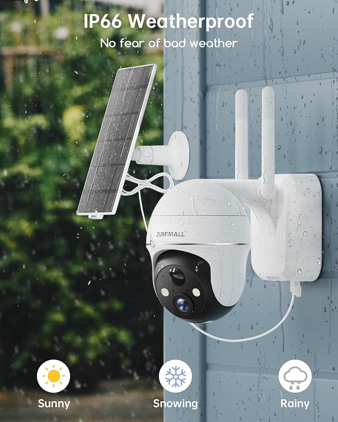 ZUMIMALL 2K Solar Security Cameras, 360° View Outdoor Camera Wireless Solar Powered, 2.4G WiFi Only, Spotlight/Siren/3MP Color Night Vision/2-Way Audio/AI Detection/IP66, Work with Alexa, 4-Pack