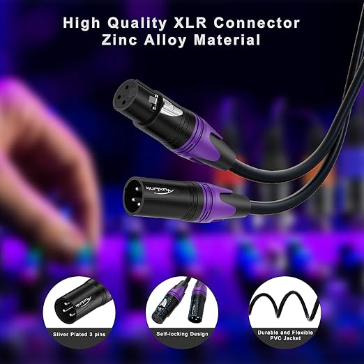 AuxLink 25ft XLR Microphone Cable 2Pack - Gold-Plated 3-Pin Male to Female, Compatible with Microphones, Speaker Systems, Stage Lighting and More