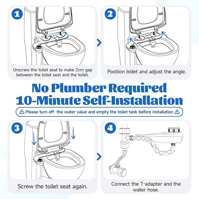 Bidet Attachment for Toilet Seat,Self-Cleaning Sprayer,Dual Nozzle Bidet with Adjustable Cold Water Pressure Control,Frontal & Rear Wash for the Elderly and Pregnant Women.Environmental Friendly Gift.