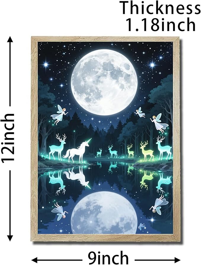 URVIP LED Glowing Photo Frame, 3D Starry-Sky Moon Animal Wall Art, 9x12 Inches Dimmable Light Up Light Painting for Bedroom, Unique Aesthetic Decor, Great Birthday Gift for Women Men