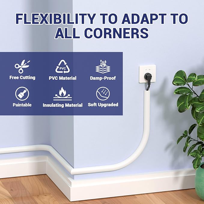 Cord Hider Wall, Wire Covers for Cords on Wall, Flexible Cable Concealer for Cable Hider, Self-Adhesive Silicone Wire Hider for TV Powers Home Office, W0.59inxH0.39in, White (118 inch)